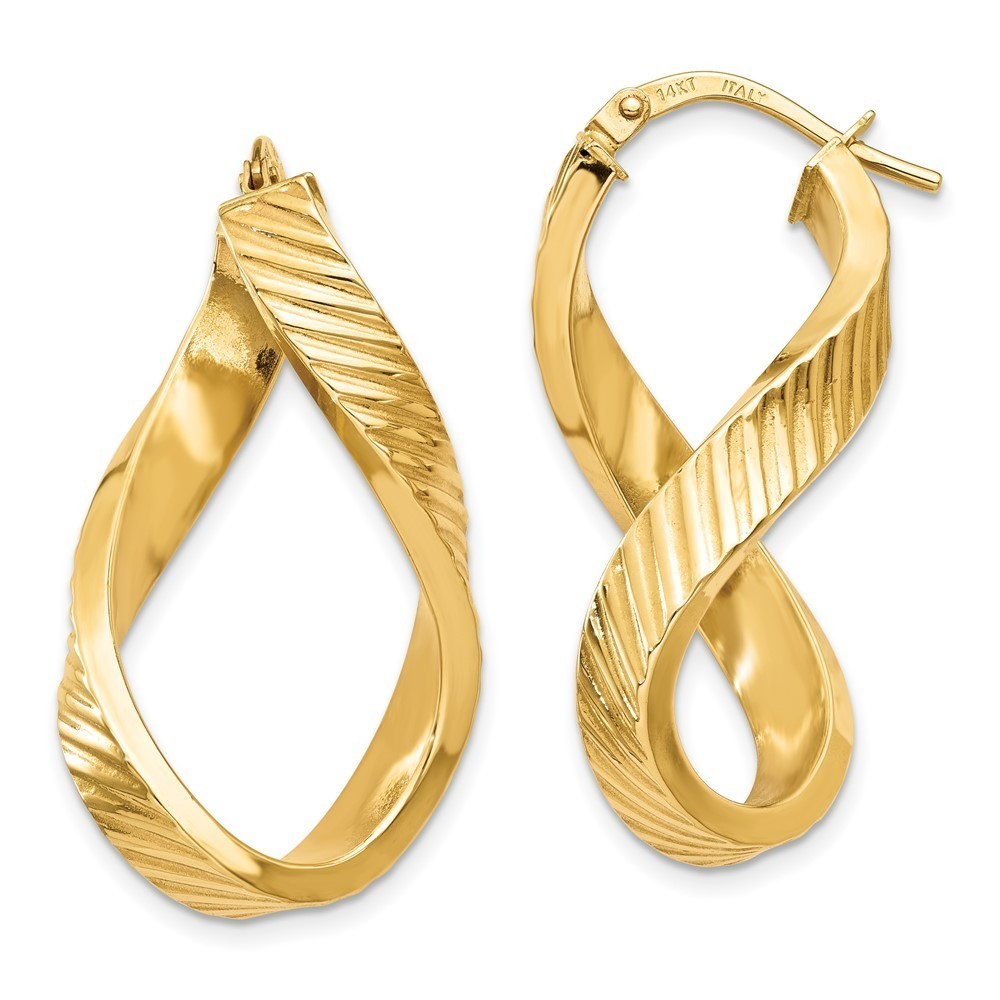 14k Yellow Gold Twisted Textured Oval Hoop Earrings 30 L x 4 mm W